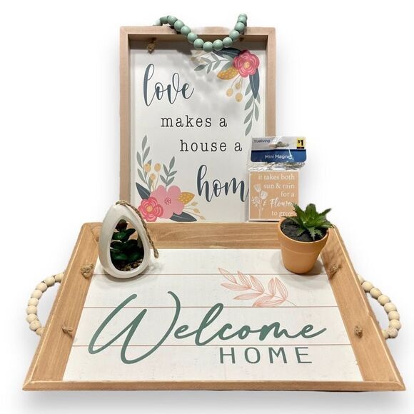 Home Decor Bohemian Retro Serving Tray Wall Hanging, Faux Succulent - Picture 1 of 5